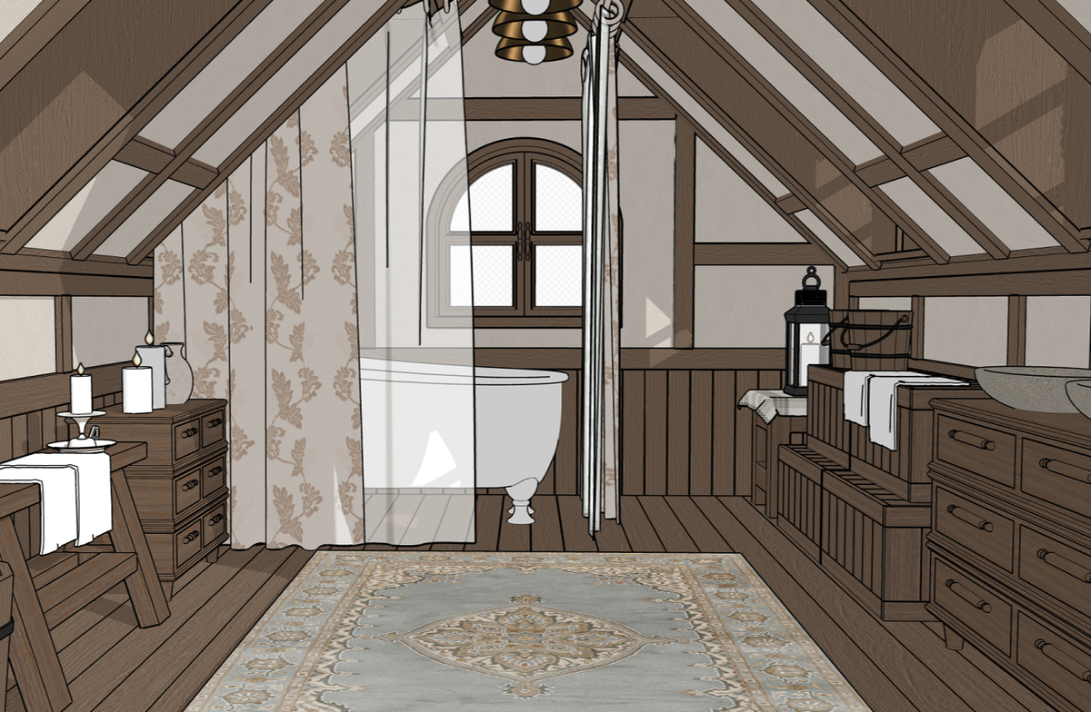 西洋ローパン19世紀平民の家 屋根裏部屋バスルーム